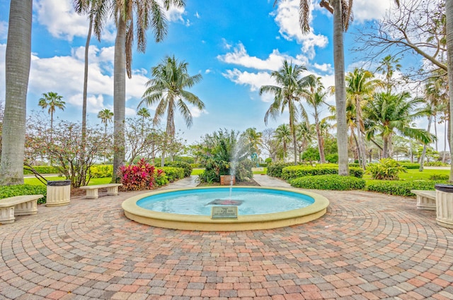 view of pool with pool water feature