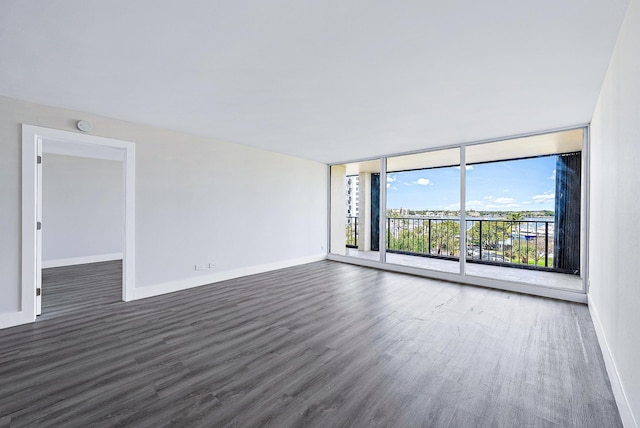 empty room featuring dark wood-type flooring and expansive windows