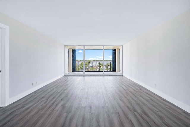 spare room featuring floor to ceiling windows and dark wood-type flooring