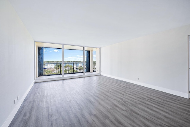 spare room with dark hardwood / wood-style flooring and expansive windows