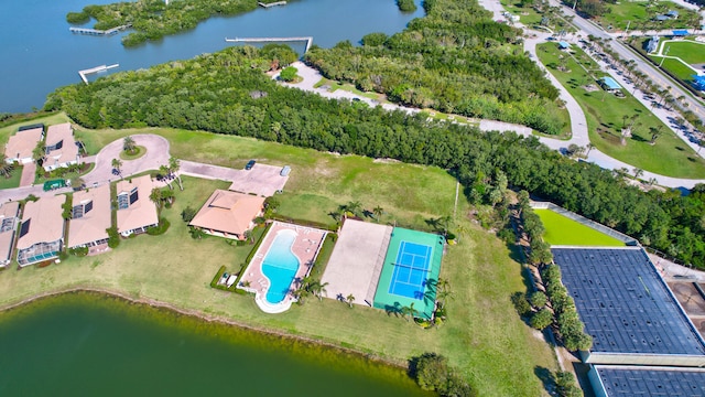 aerial view with a water view