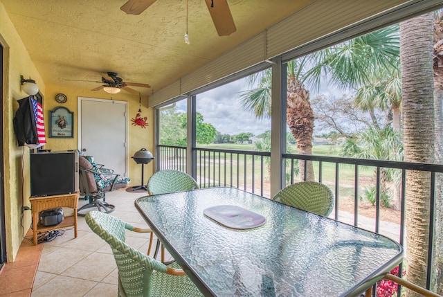 sunroom / solarium featuring ceiling fan