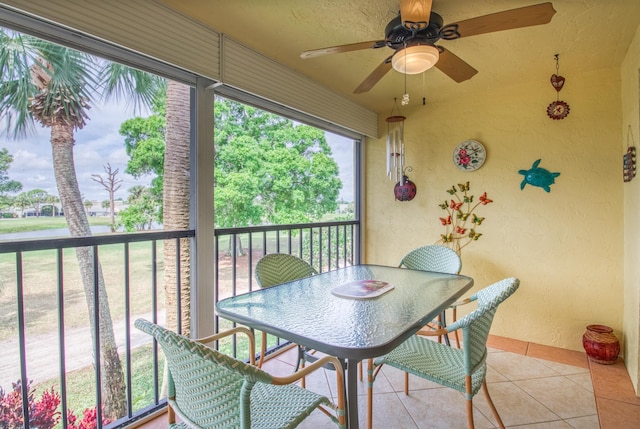 sunroom / solarium featuring ceiling fan