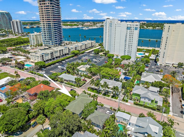 aerial view with a water view