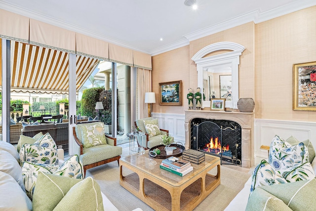 living room featuring ornamental molding