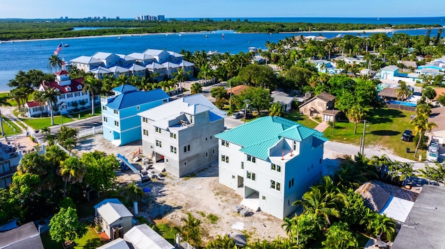 aerial view with a water view