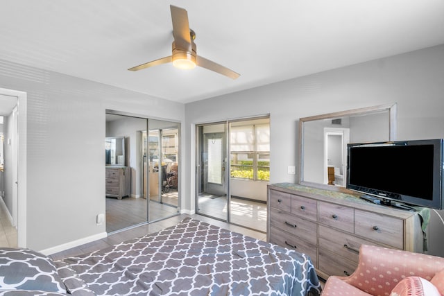 bedroom featuring ceiling fan and hardwood / wood-style floors