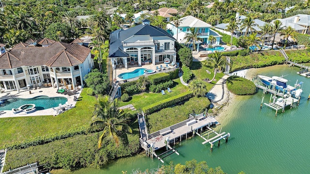 aerial view with a water view