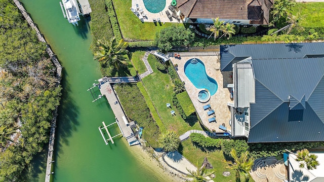 aerial view with a water view