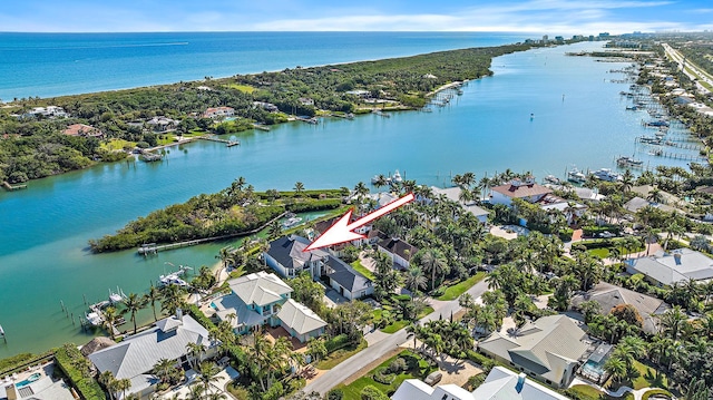 aerial view featuring a water view