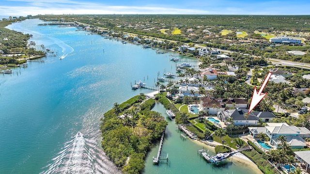 bird's eye view featuring a water view