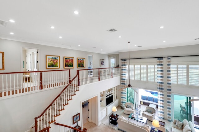 corridor featuring ornamental molding