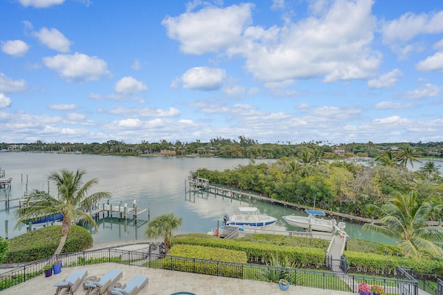 view of water feature featuring a dock