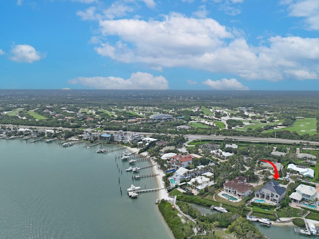 drone / aerial view featuring a water view