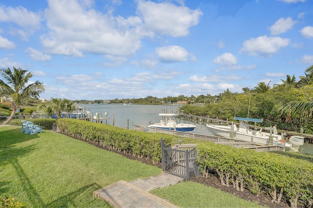 view of water feature featuring a dock