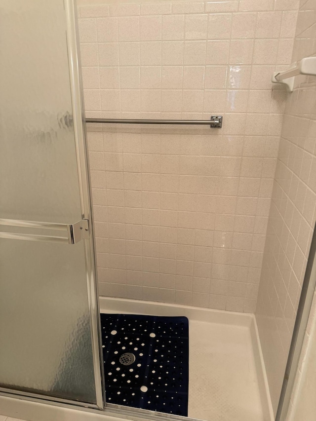 bathroom featuring a shower with door