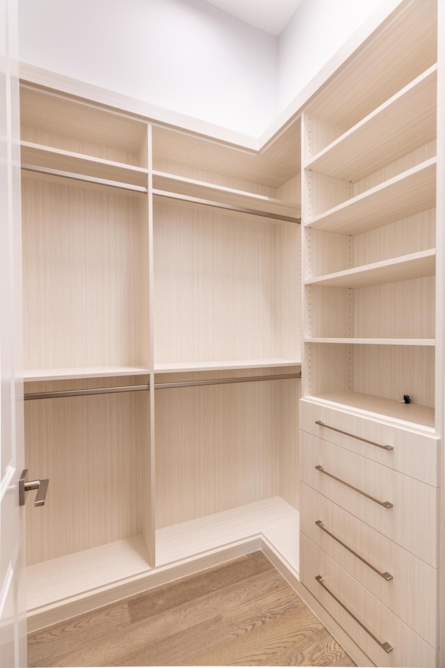 walk in closet with hardwood / wood-style floors