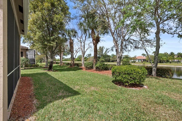 view of yard with a water view