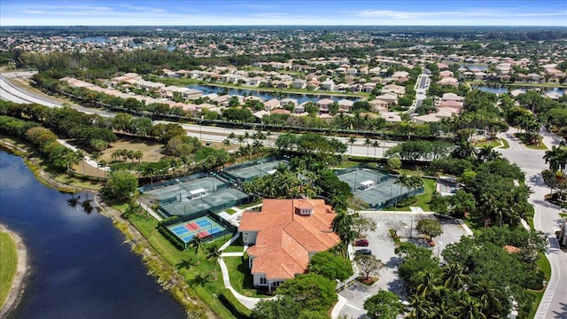 aerial view featuring a water view