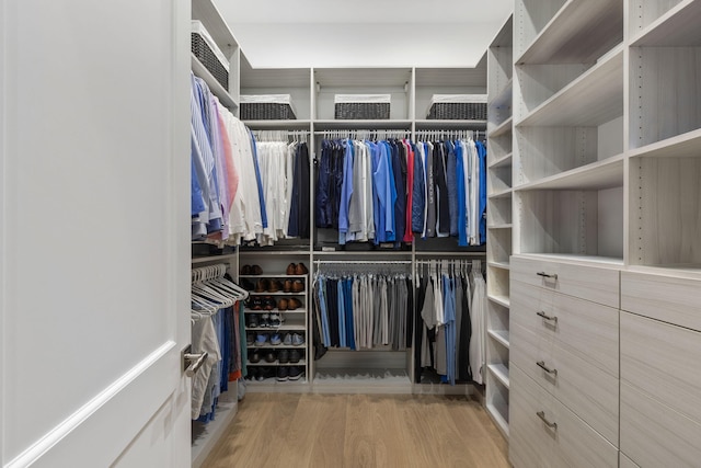 spacious closet featuring light hardwood / wood-style floors