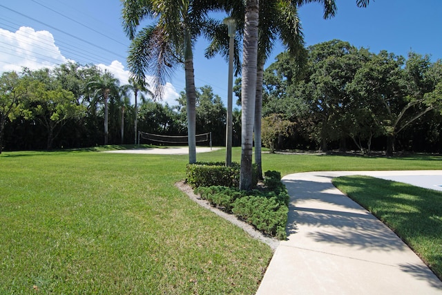 view of home's community with a lawn and volleyball court