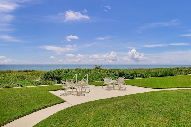 view of patio / terrace featuring a water view