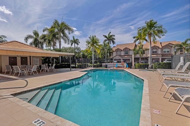 view of swimming pool with a patio