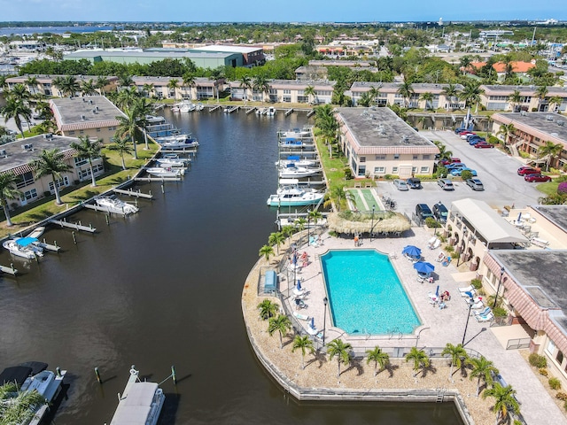 aerial view with a water view