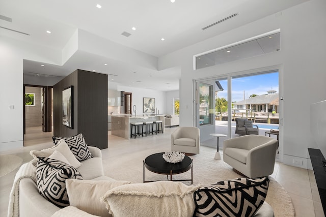 tiled living room with sink