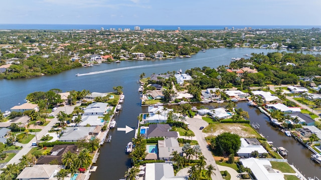 bird's eye view featuring a water view