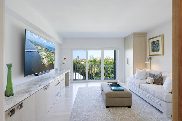 living room with light hardwood / wood-style floors