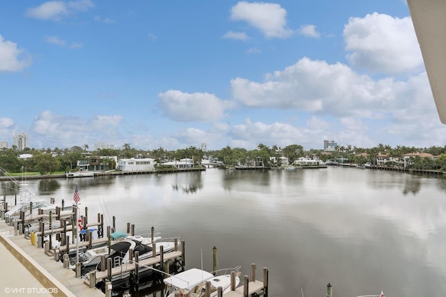 view of dock with a water view