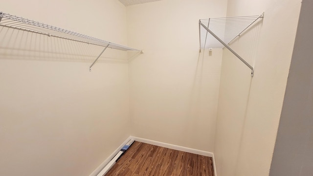 walk in closet with hardwood / wood-style flooring