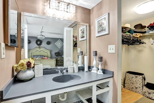 bathroom featuring vanity and hardwood / wood-style floors