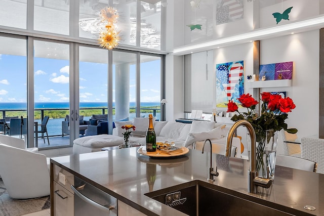 kitchen with expansive windows and french doors