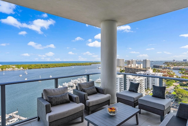 balcony with a water view