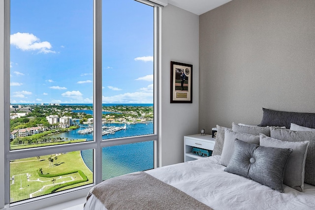 bedroom with a water view