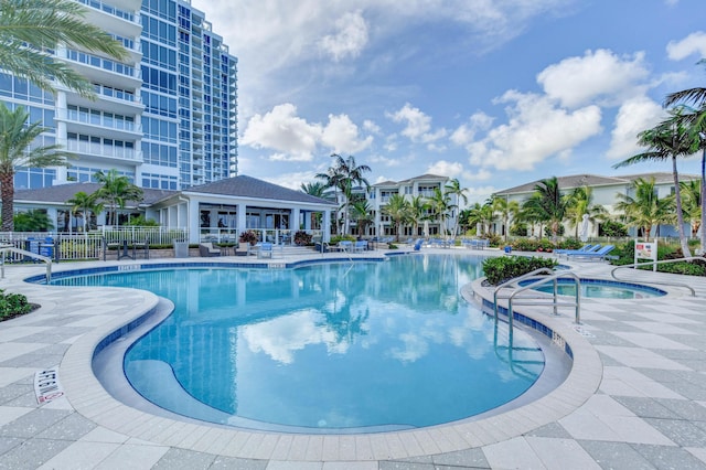 view of swimming pool featuring a patio