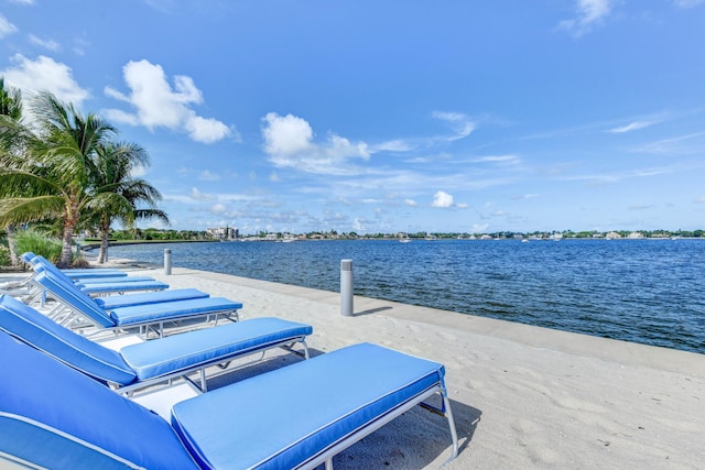 view of dock with a water view