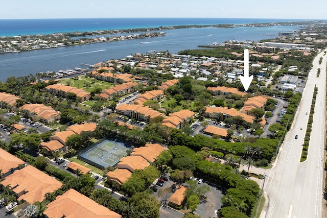 bird's eye view featuring a water view