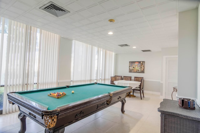 game room featuring light tile floors and billiards