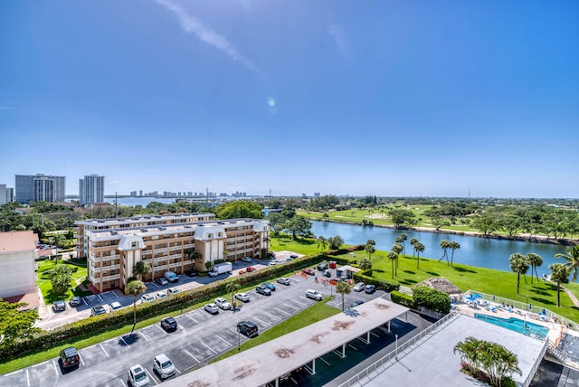 aerial view with a water view