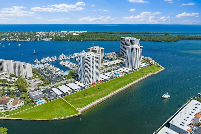 bird's eye view featuring a water view