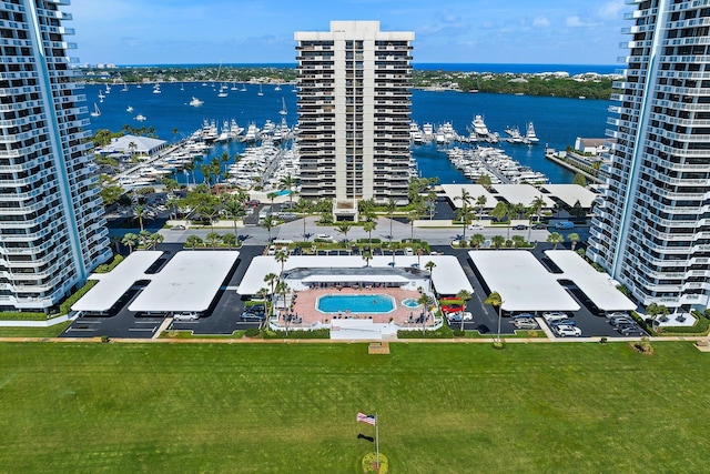 aerial view with a water view