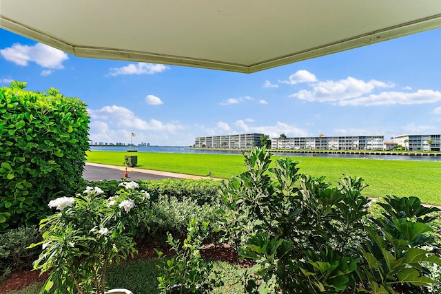 view of yard with a water view