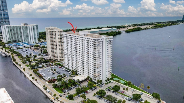 bird's eye view featuring a water view