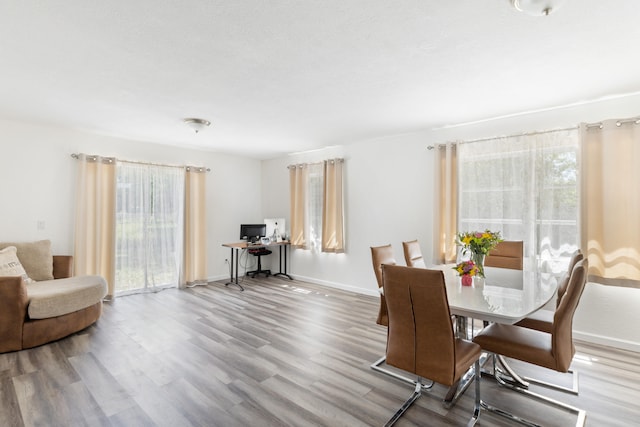 dining space featuring wood-type flooring