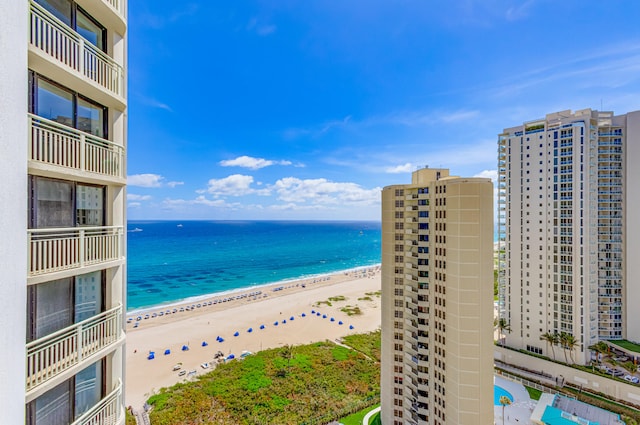 property view of water featuring a view of the beach