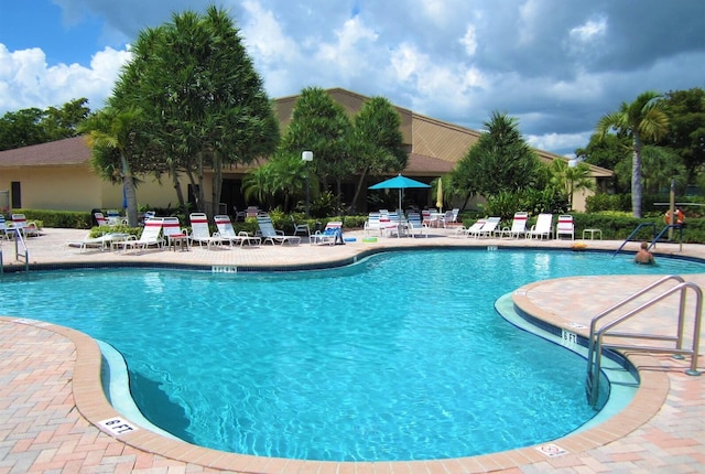 view of pool featuring a patio