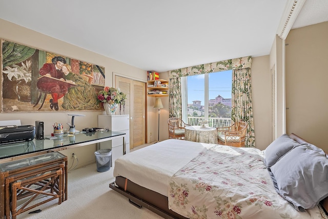 carpeted bedroom with a closet